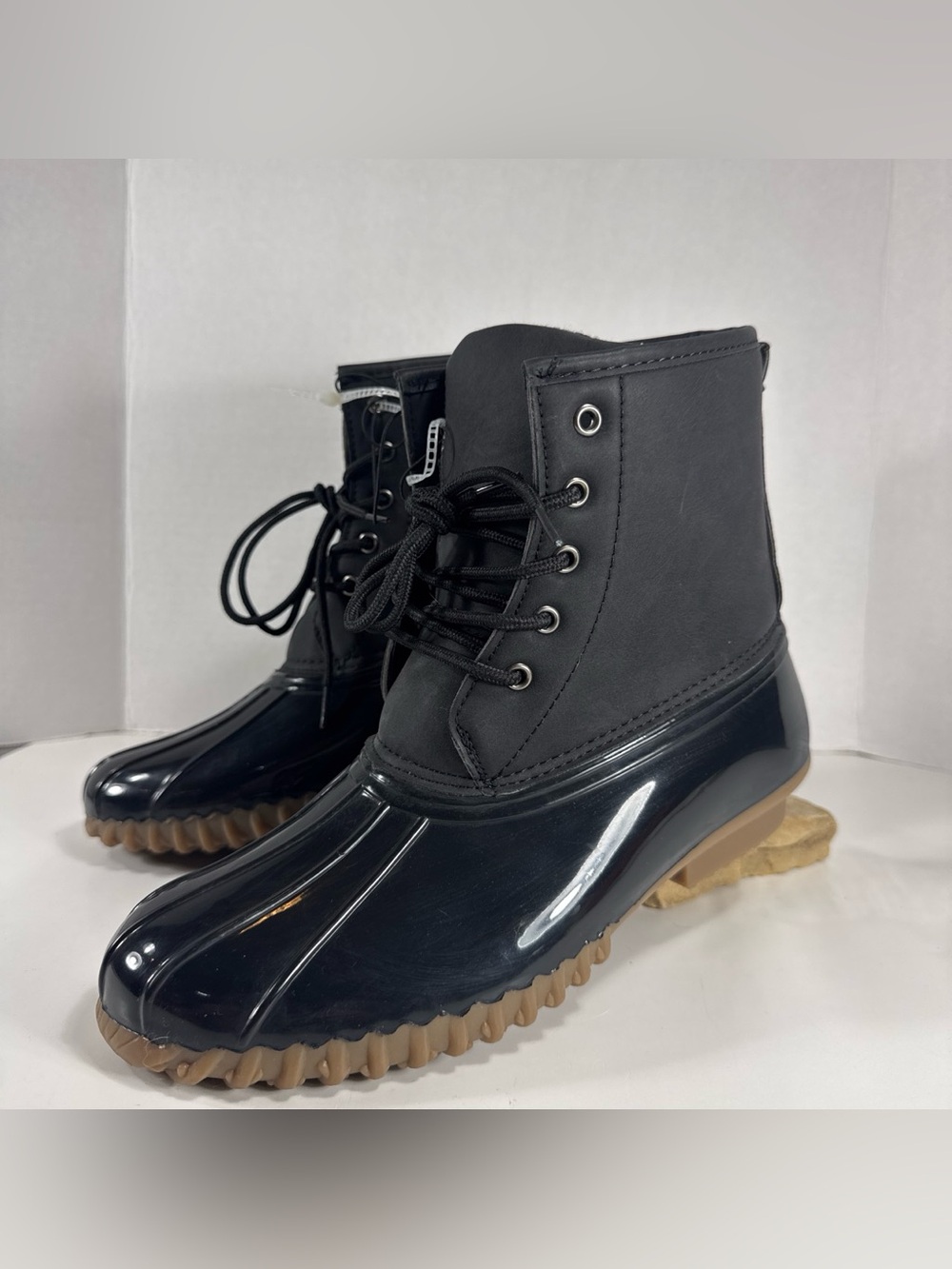 Women’s Black Waterproof Duck Boots with Gum Outsole